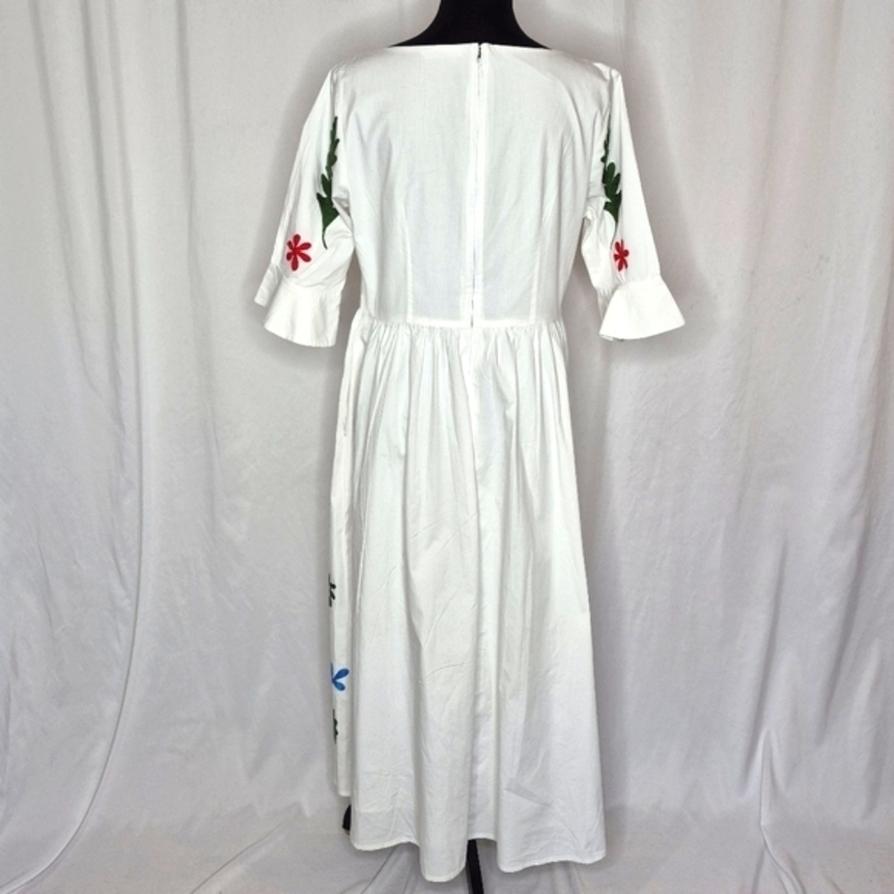 eShakti Floral Embroidered Cotton Poplin Dress - Size L - Picture 9 of 16